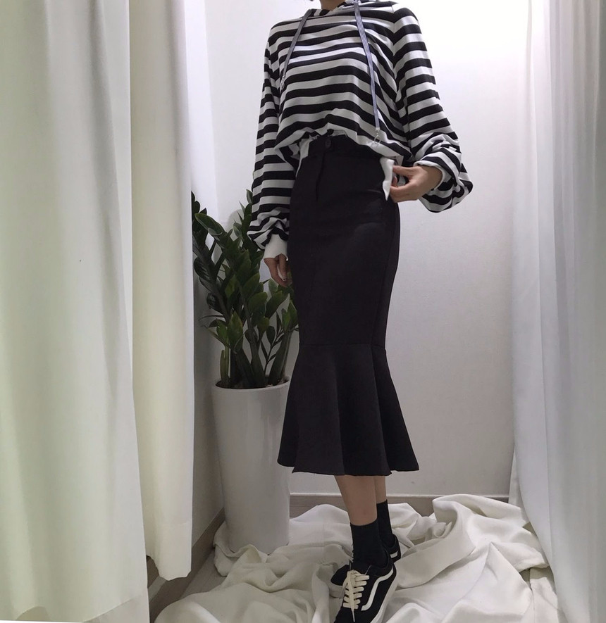 High-waisted Mermaid Skirt Autumn Long Tiered Long