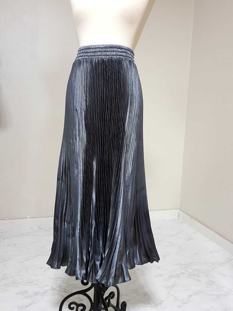 Metal pleated long skirt satin pleated free shippi
