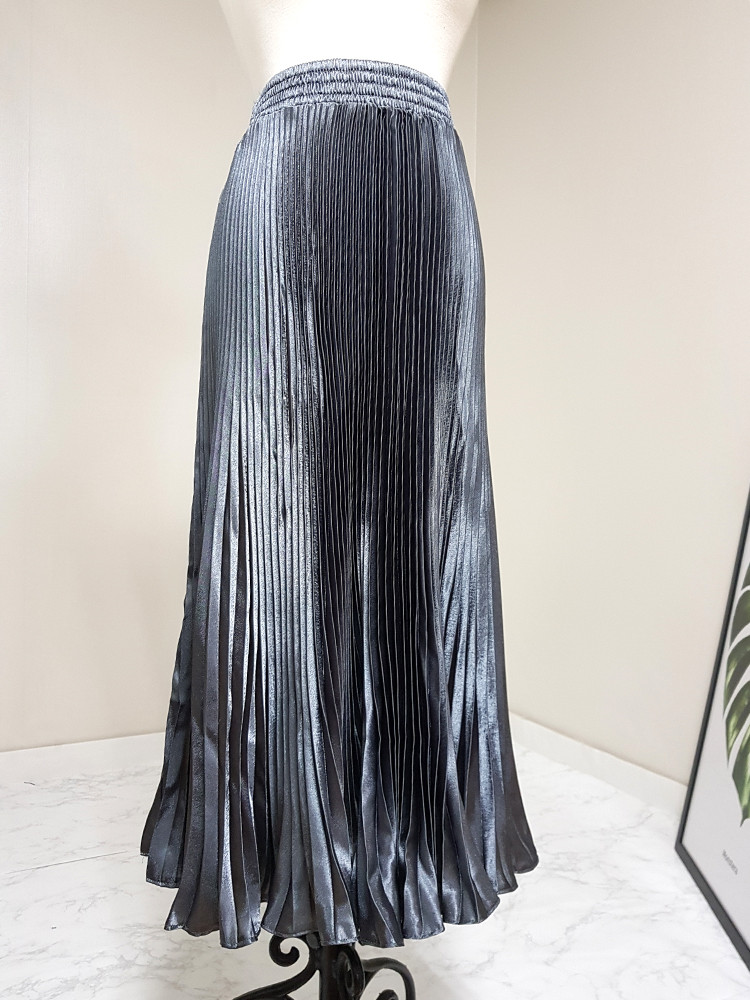 Metal pleated long skirt satin pleated free shippi