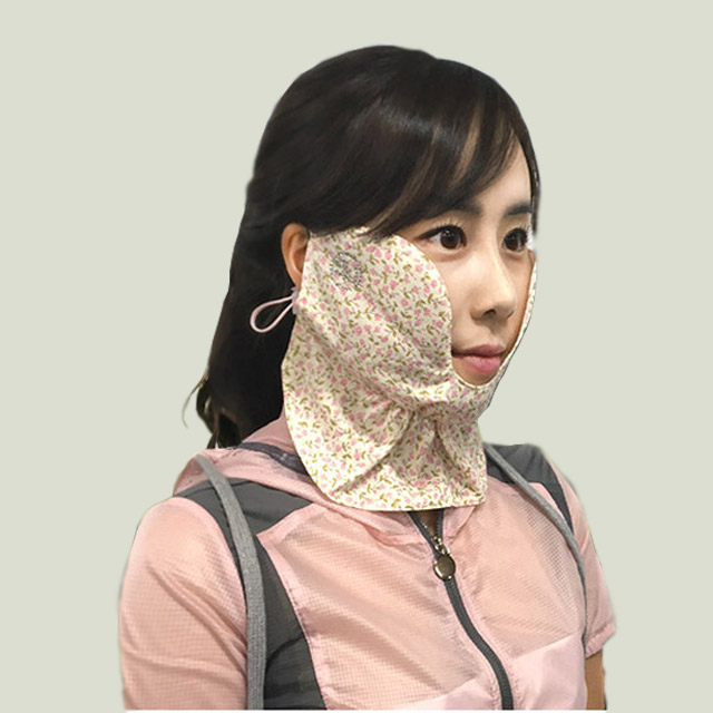 여성용 자외선차단 골프 마스크 C2 볼커버 분홍꽃/연두꽃 - 메인 이미지