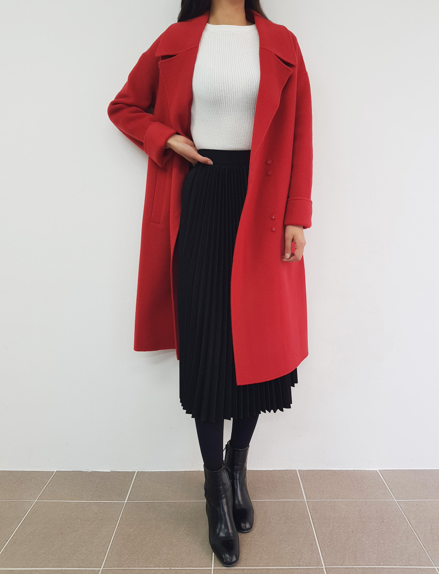 Wrinkle Long Skirt 2color Handmade Coat Wool 90Cor