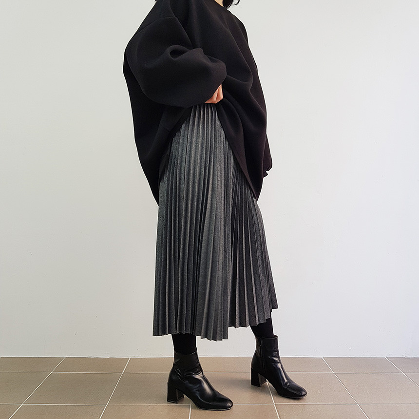 Wrinkle Long Skirt 2color Handmade Coat Wool 90Cor