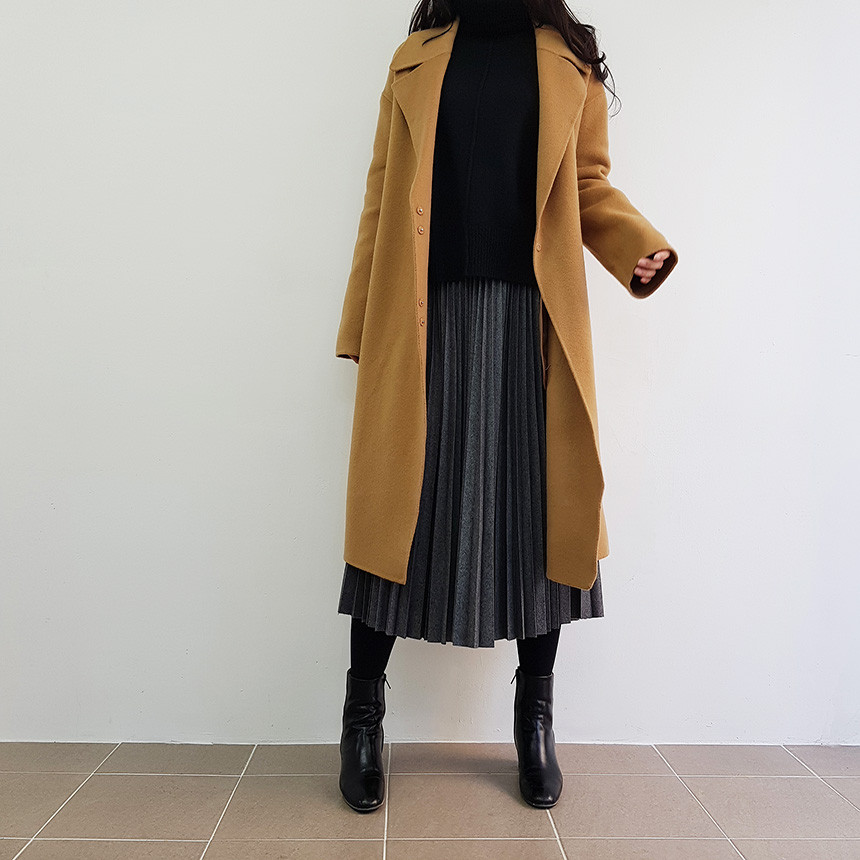 Wrinkle Long Skirt 2color Handmade Coat Wool 90Cor
