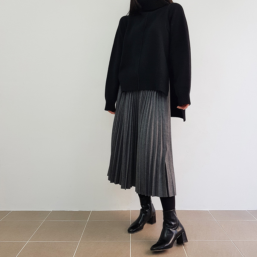 Wrinkle Long Skirt 2color Handmade Coat Wool 90Cor