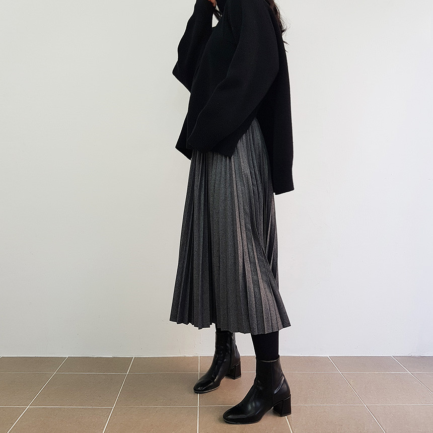 Wrinkle Long Skirt 2color Handmade Coat Wool 90Cor