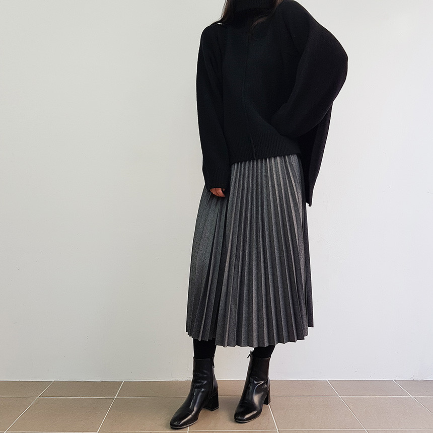 Wrinkle Long Skirt 2color Handmade Coat Wool 90Cor
