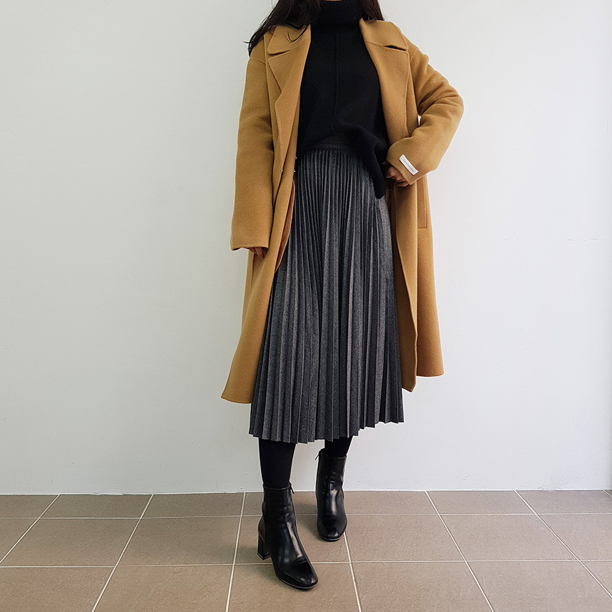 Wrinkle Long Skirt 2color Handmade Coat Wool 90Cor