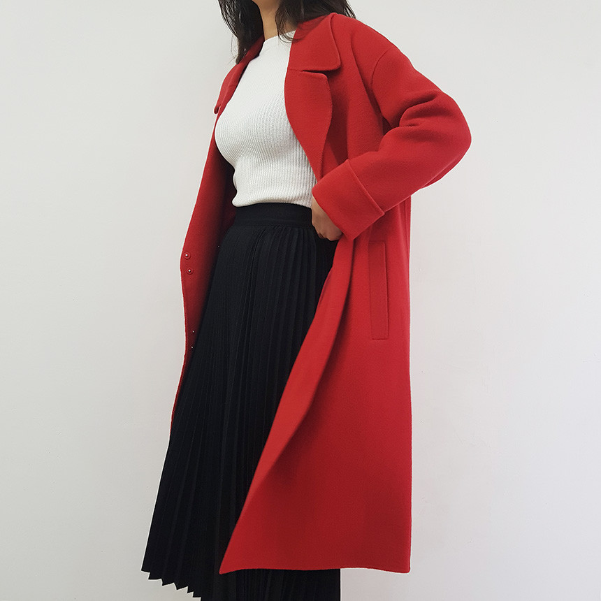 Wrinkle Long Skirt 2color Handmade Coat Wool 90Cor