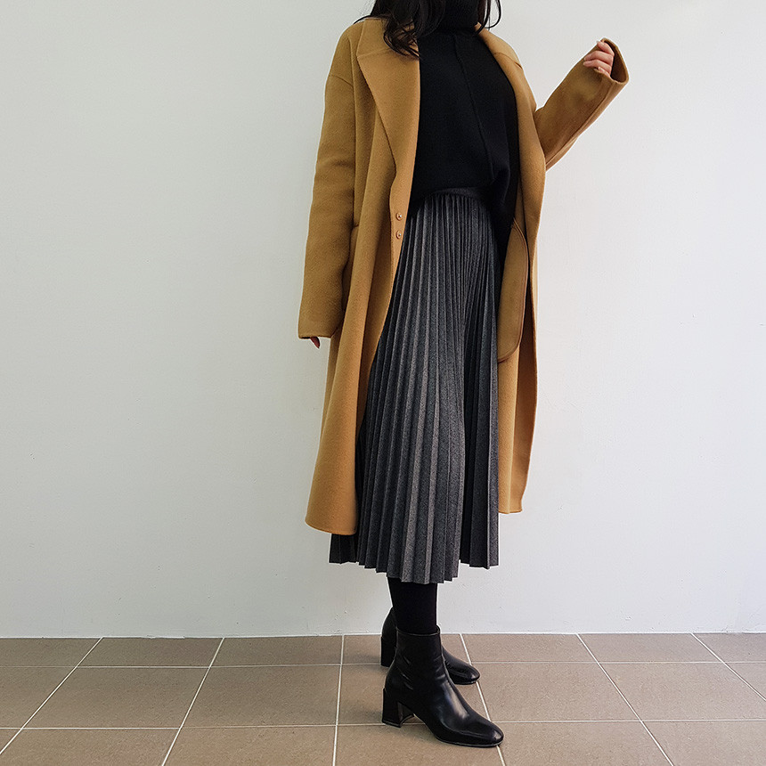 Wrinkle Long Skirt 2color Handmade Coat Wool 90Cor