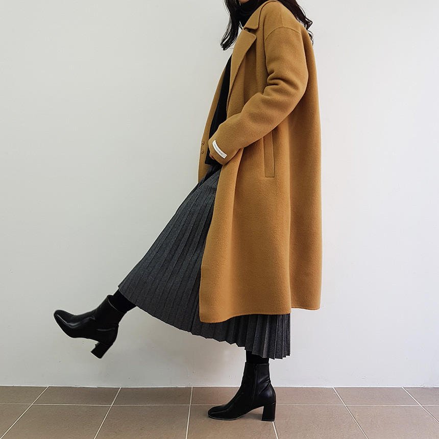Wrinkle Long Skirt 2color Handmade Coat Wool 90Cor