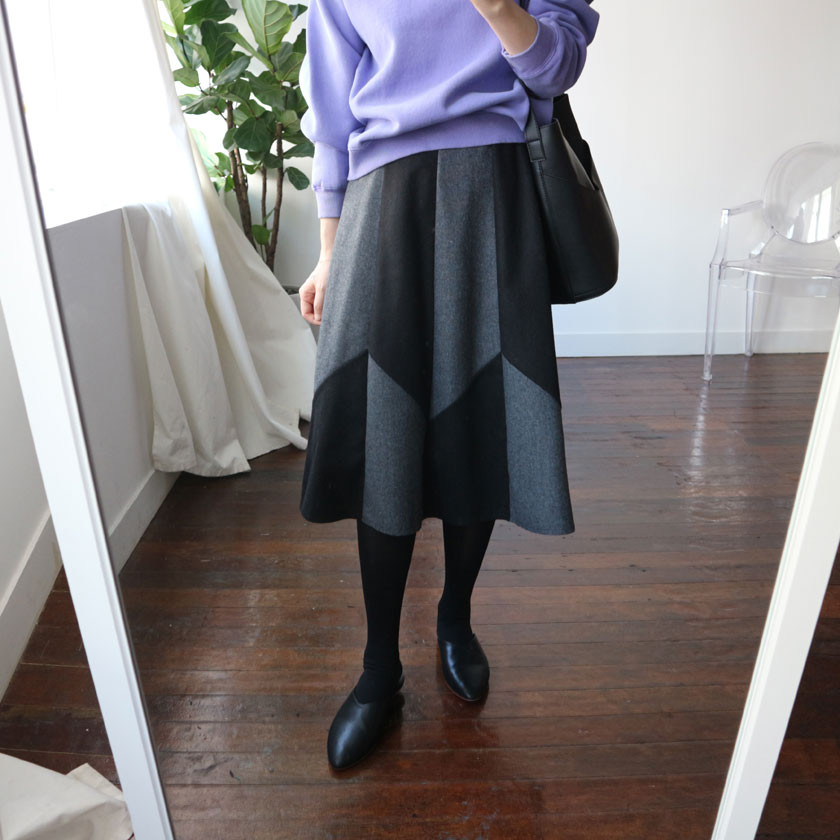 monaco woolen patch long skirt 2col