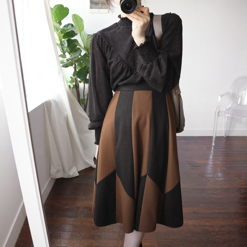 monaco woolen patch long skirt 2col