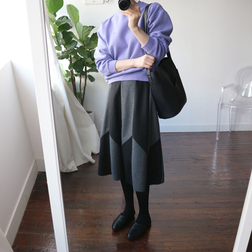 monaco woolen patch long skirt 2col