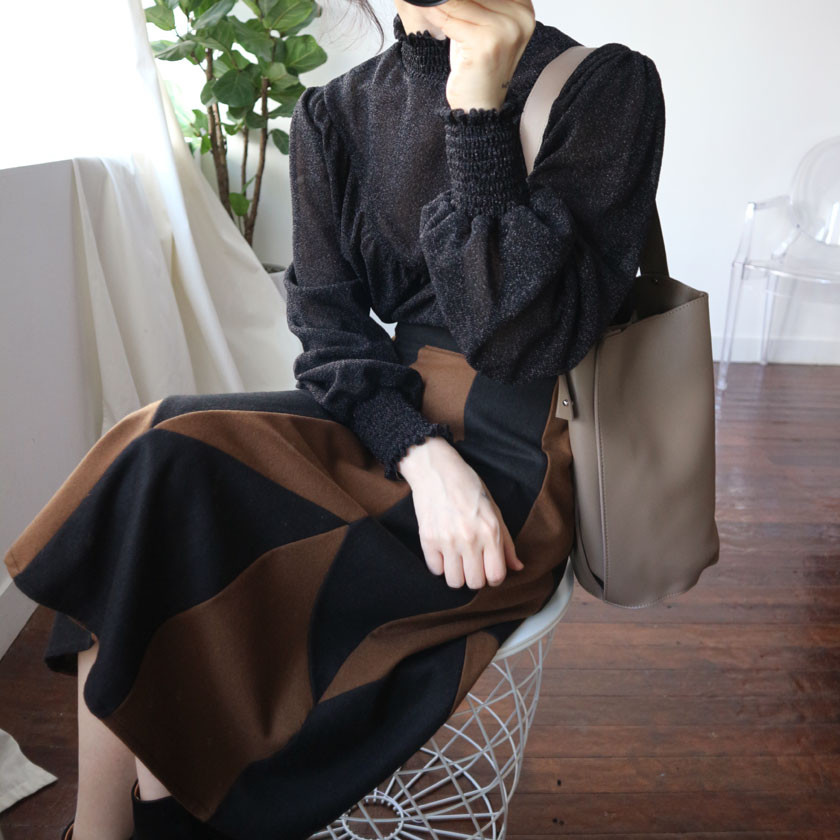 monaco woolen patch long skirt 2col