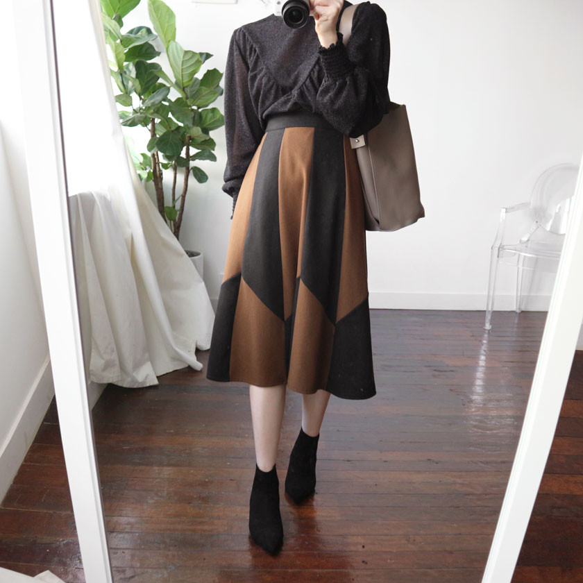 monaco woolen patch long skirt 2col