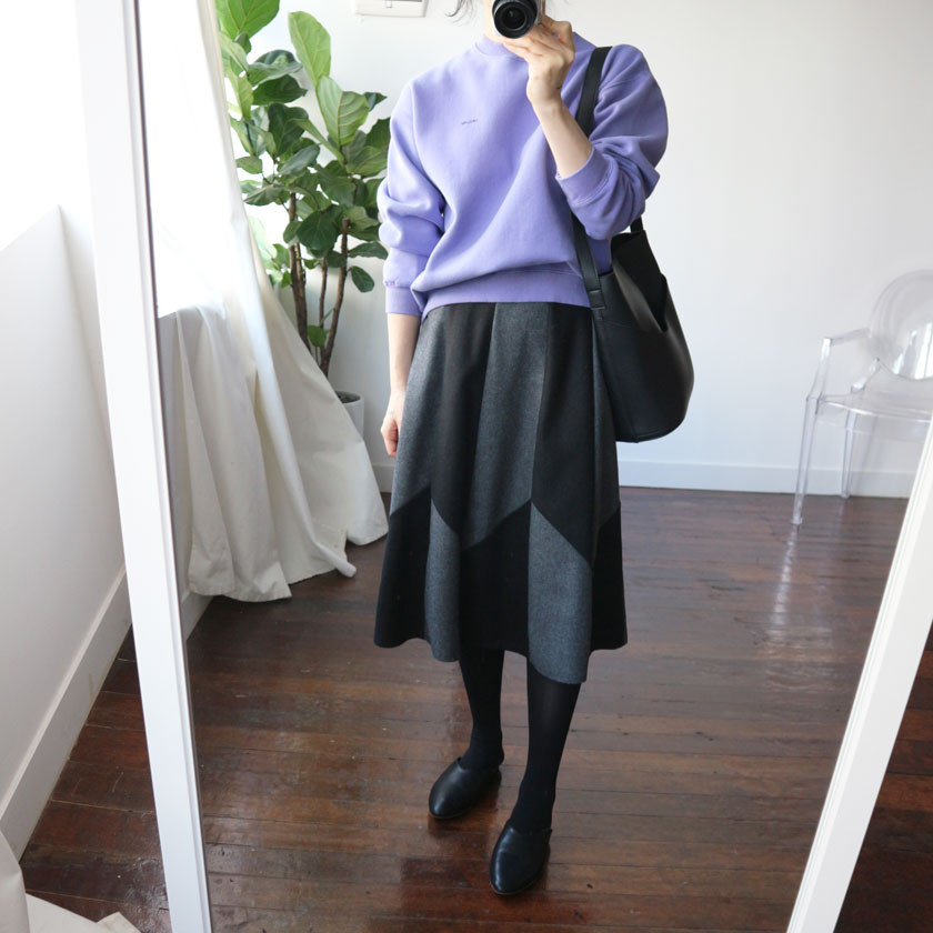 monaco woolen patch long skirt 2col