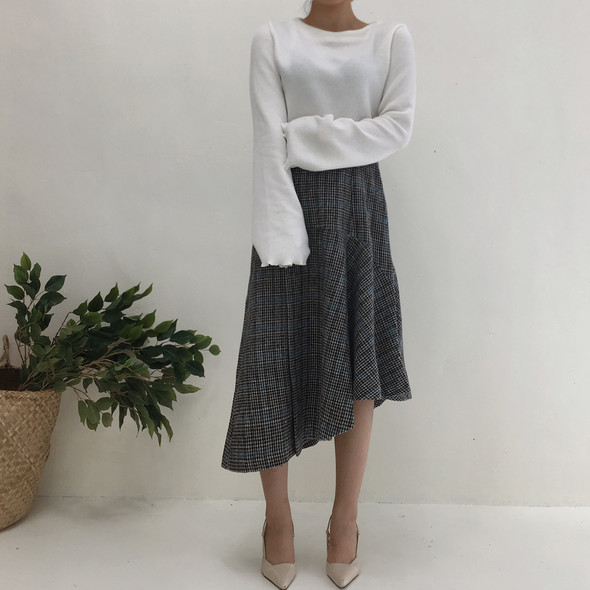 Unchecked Long Skirt Winter Autumn Frill 20s Women