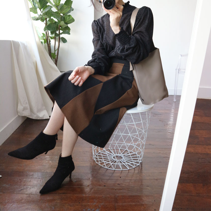 monaco woolen patch long skirt 2col