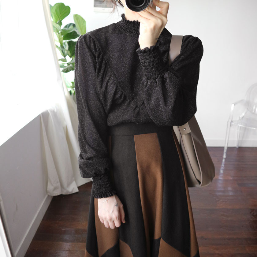 monaco woolen patch long skirt 2col