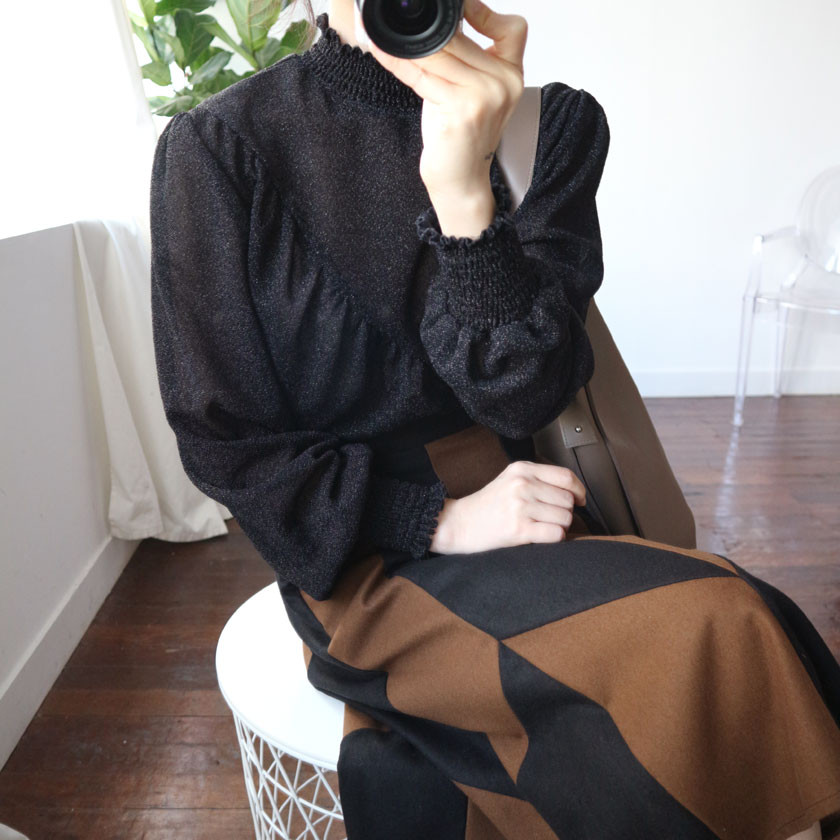 monaco woolen patch long skirt 2col