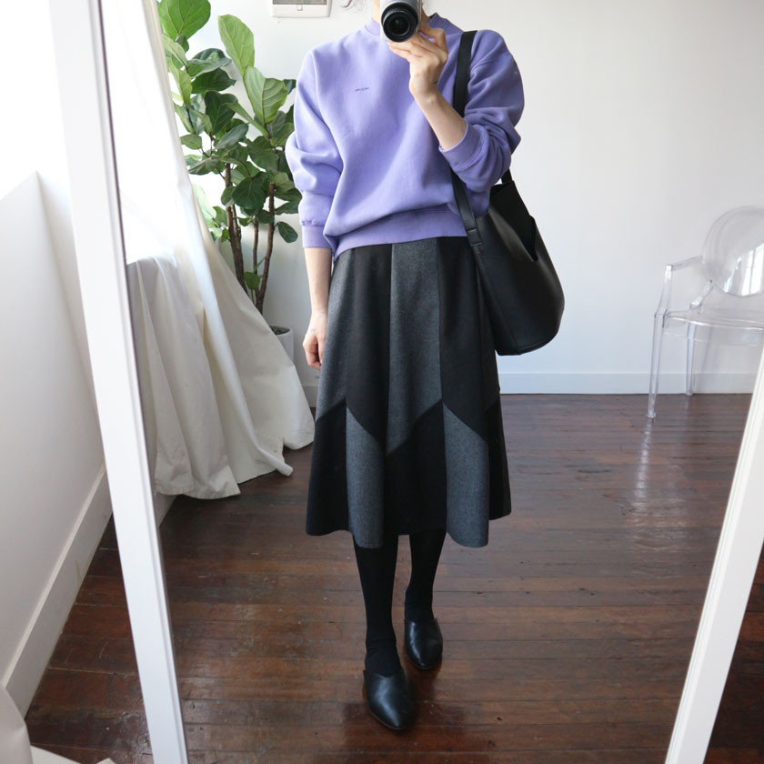 monaco woolen patch long skirt 2col