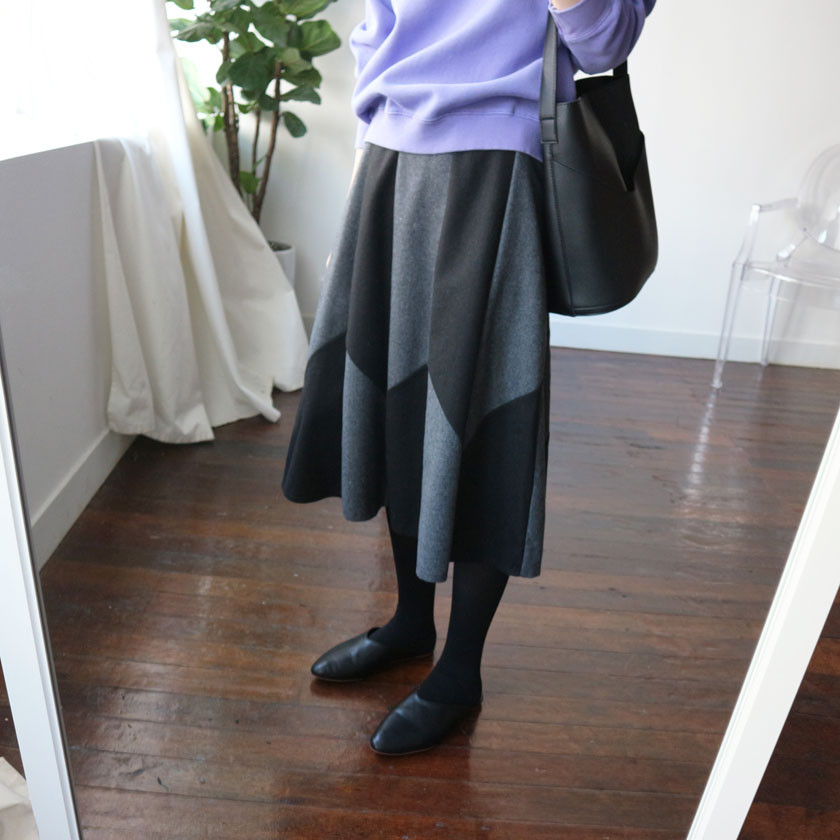 monaco woolen patch long skirt 2col