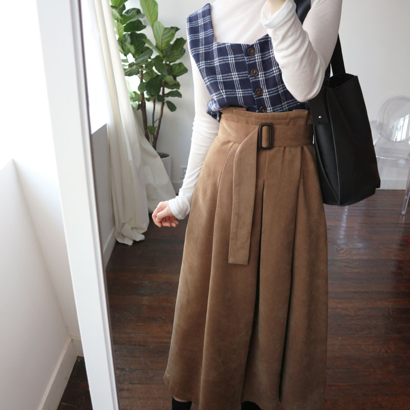 mirada suede long belt skirt 4col