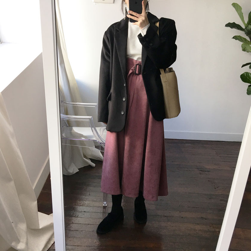 mirada suede long belt skirt 4col