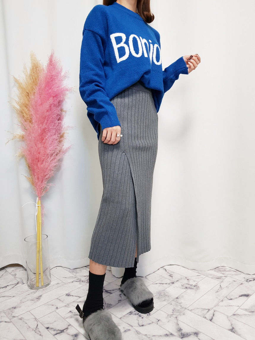 Knit high neck long skirt