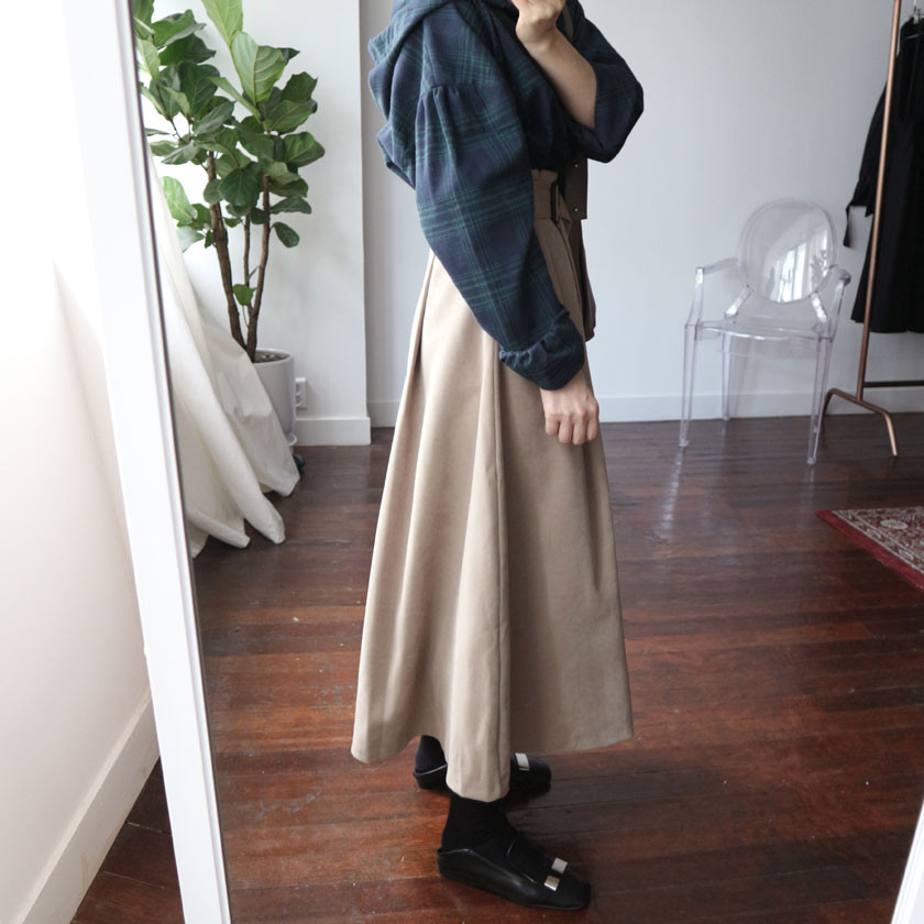 mirada suede long belt skirt 4col