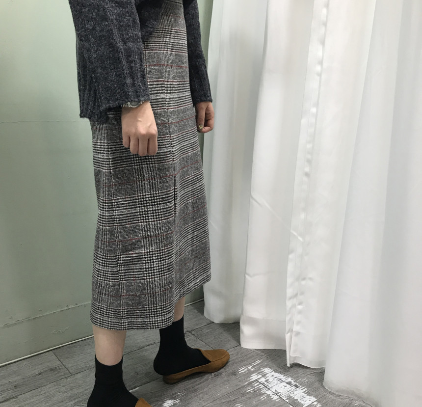 Wool Check Long skirt 2color 20 women top