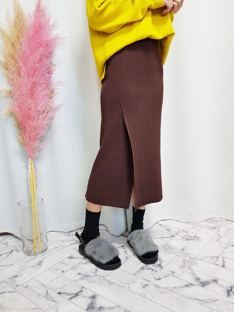 Knit high neck long skirt