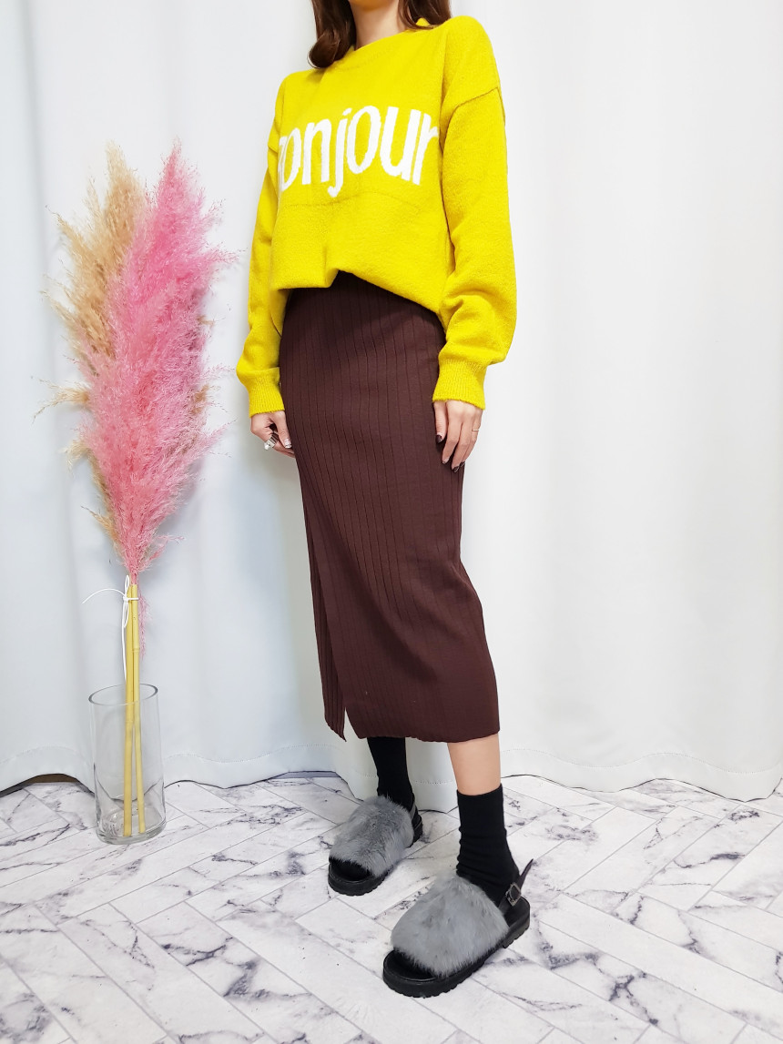 Knit high neck long skirt