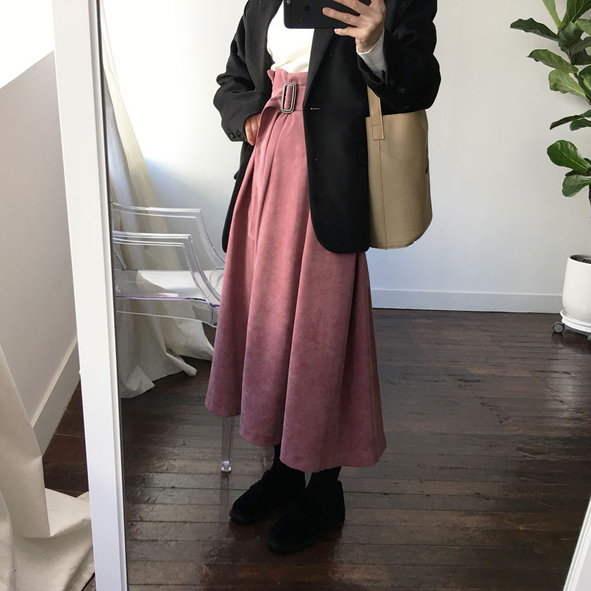 mirada suede long belt skirt 4col