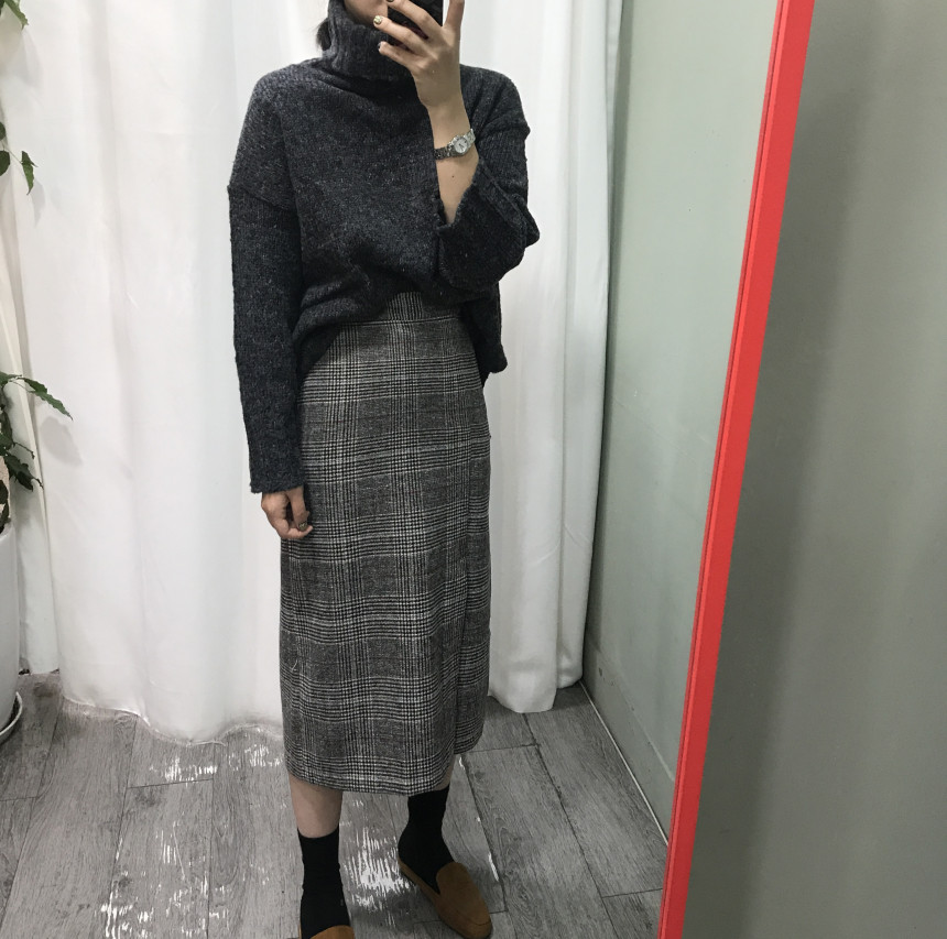 Wool Check Long skirt 2color 20 women top