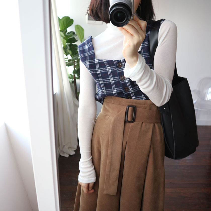 mirada suede long belt skirt 4col