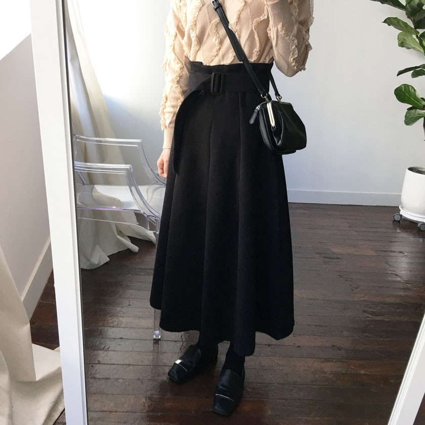 mirada suede long belt skirt 4col