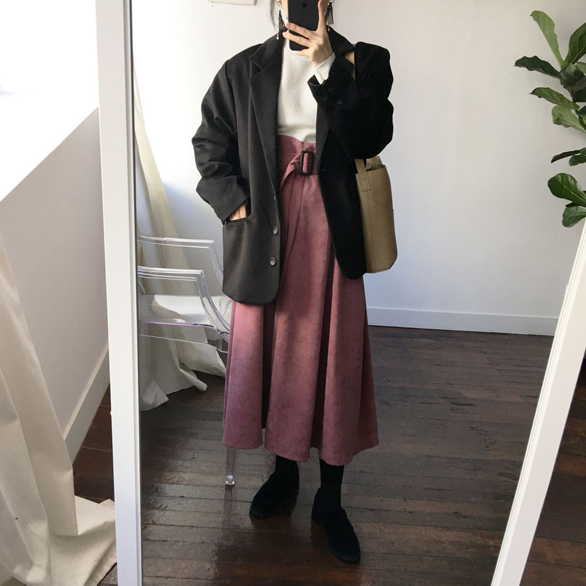 mirada suede long belt skirt 4col