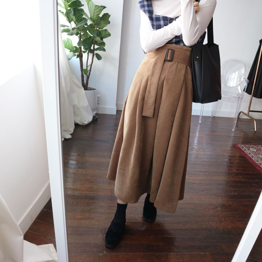 mirada suede long belt skirt 4col