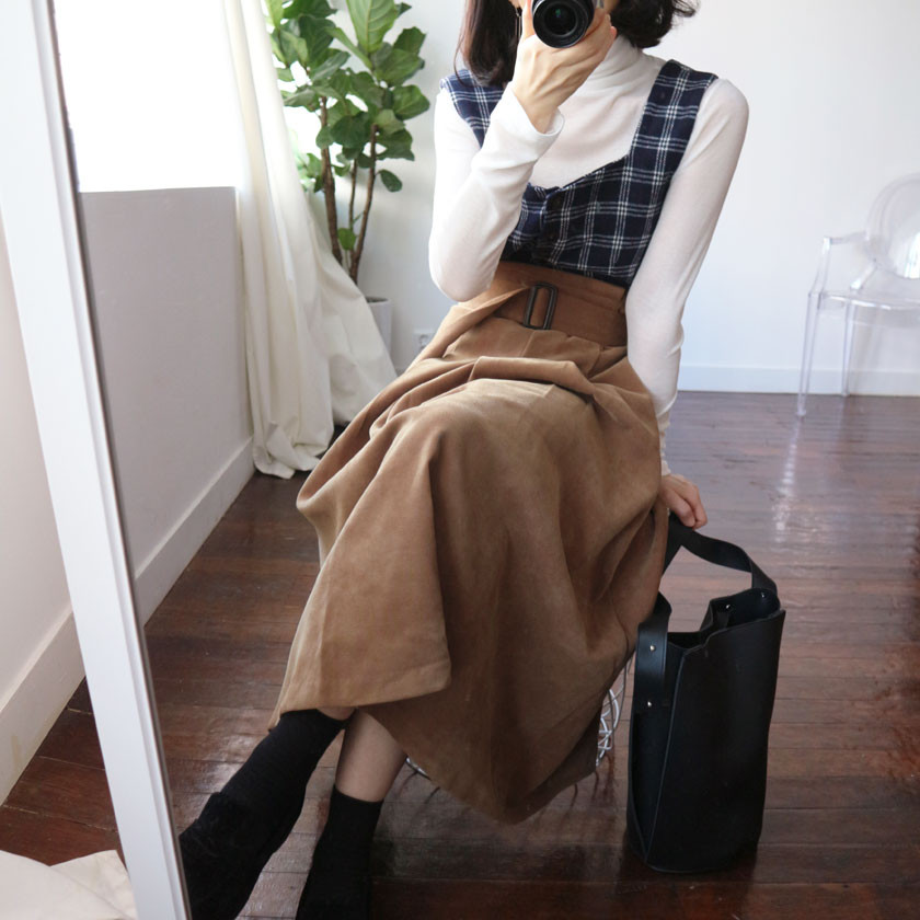 mirada suede long belt skirt 4col