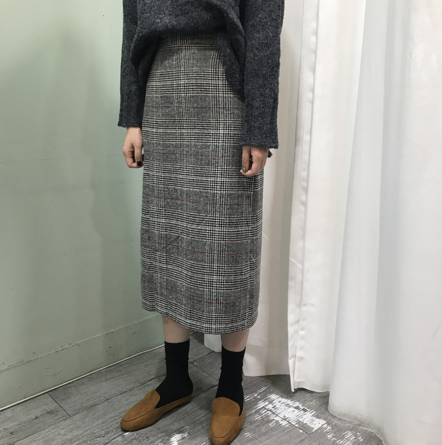 Wool Check Long skirt 2color 20 women top
