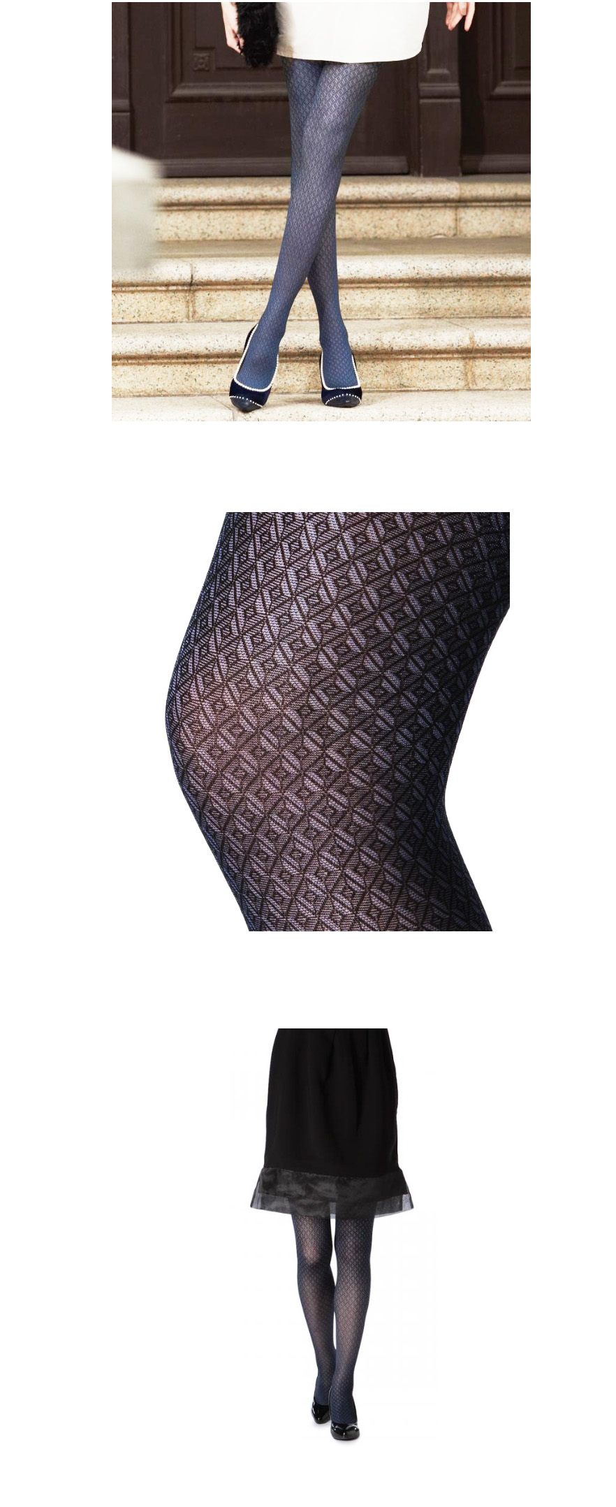 Diamond Melange Pattern Stocking Gae Sung Look Dir