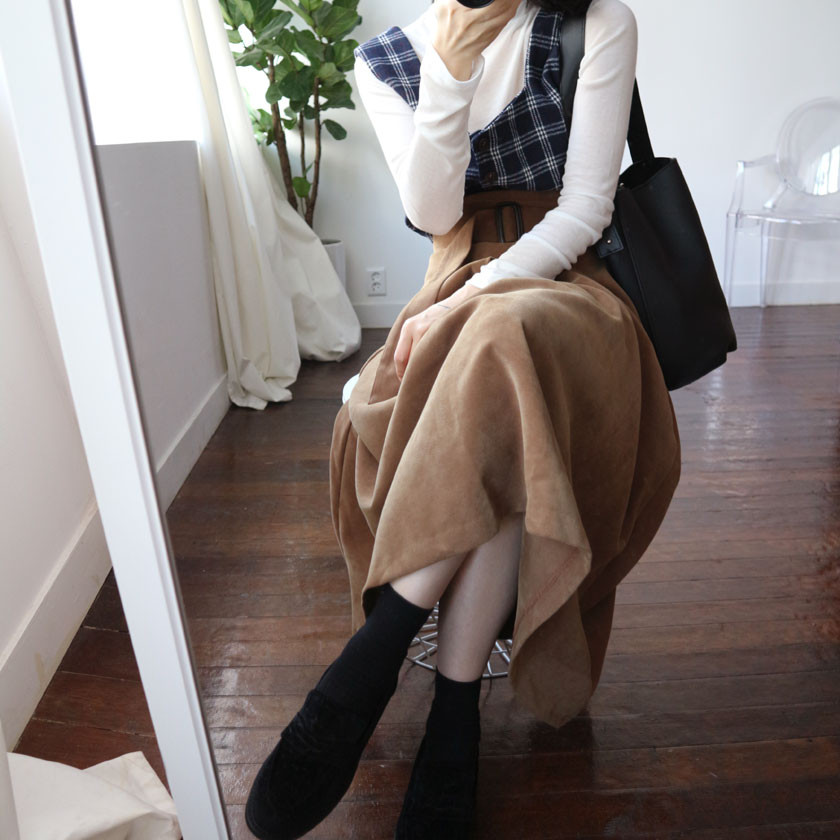 mirada suede long belt skirt 4col