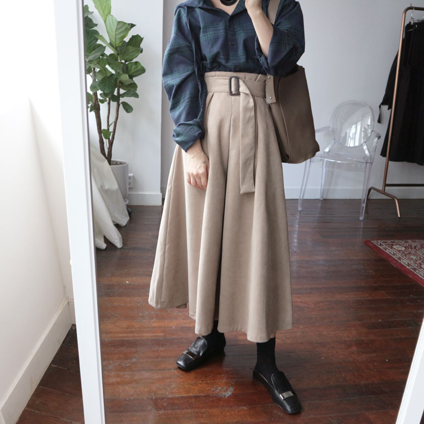 mirada suede long belt skirt 4col