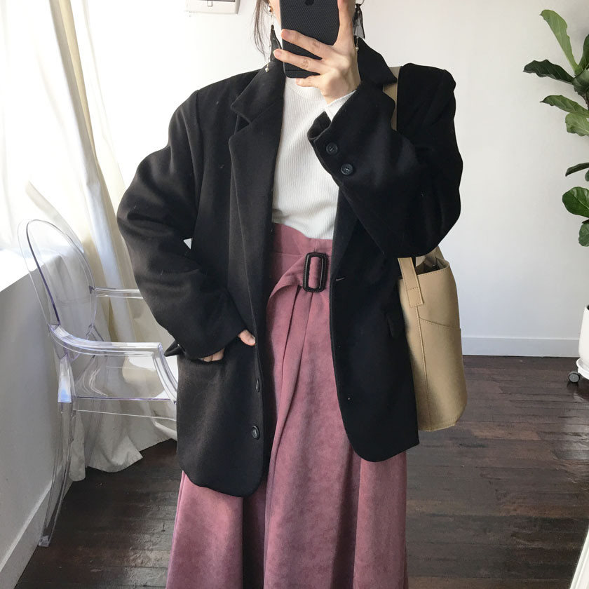 mirada suede long belt skirt 4col