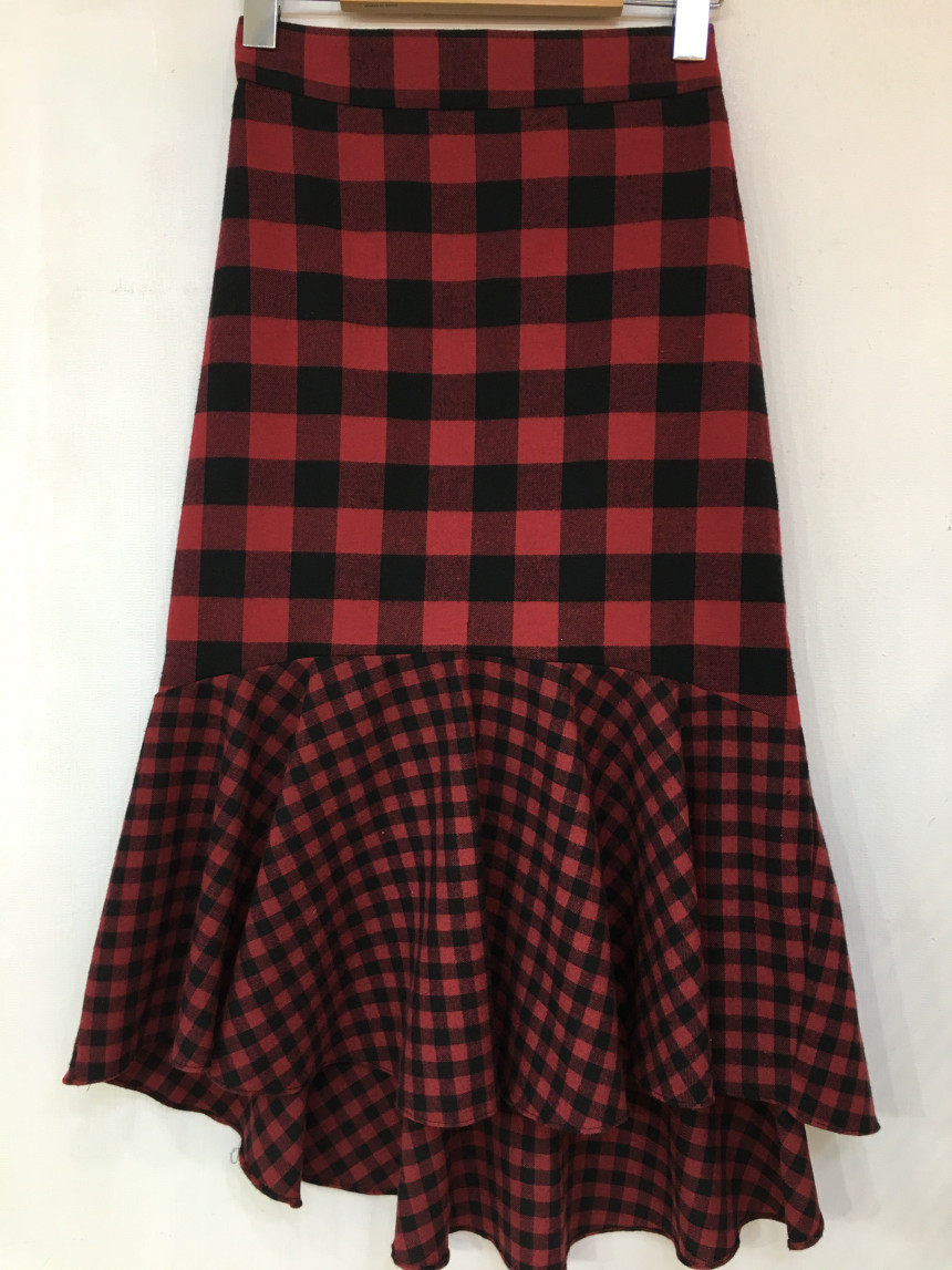 Winter Check Mermaid Long Skirt 2COLOR Thin slim, 