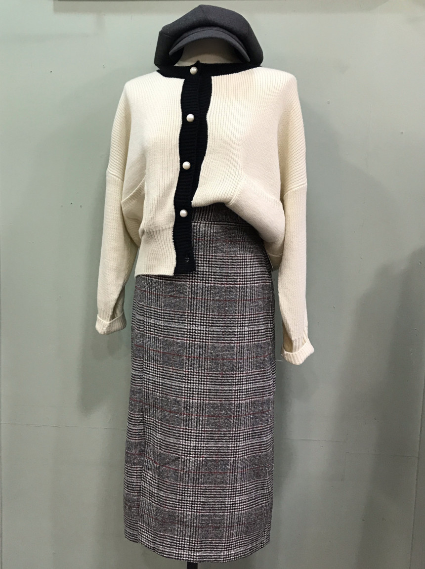Wool Check Long skirt 2color 20 women top