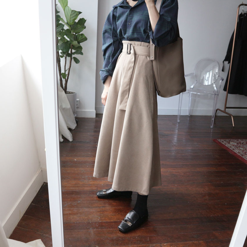 mirada suede long belt skirt 4col