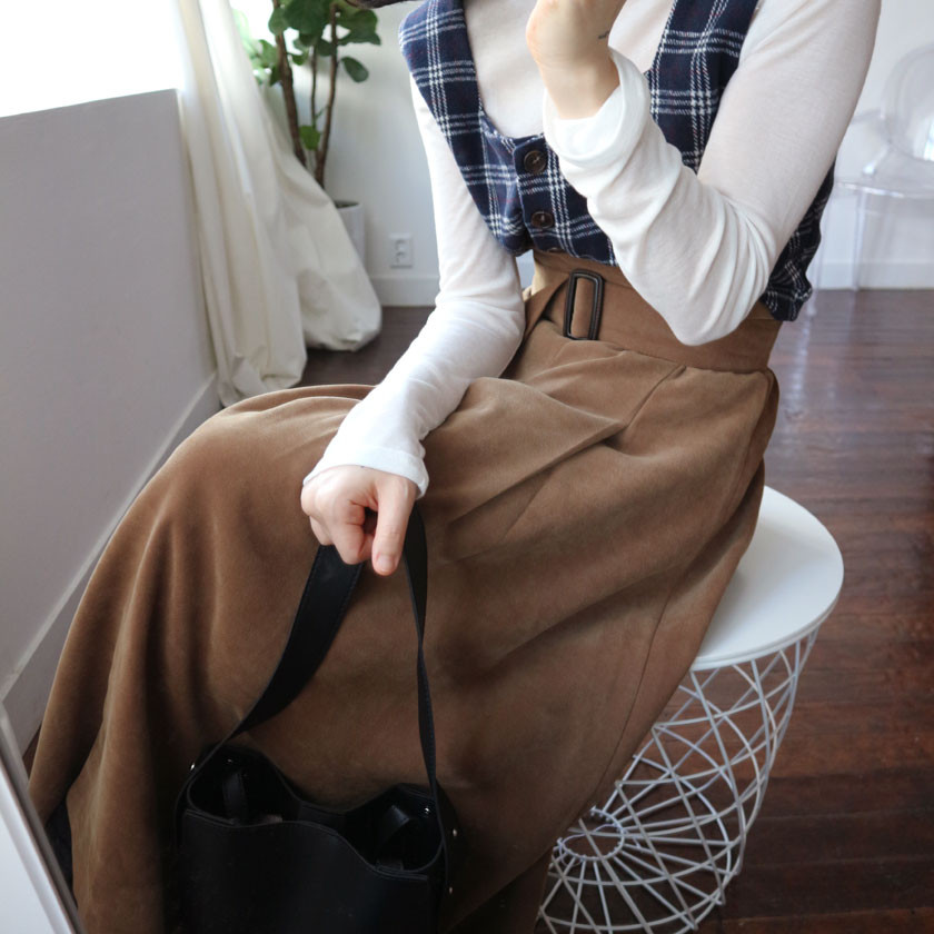 mirada suede long belt skirt 4col