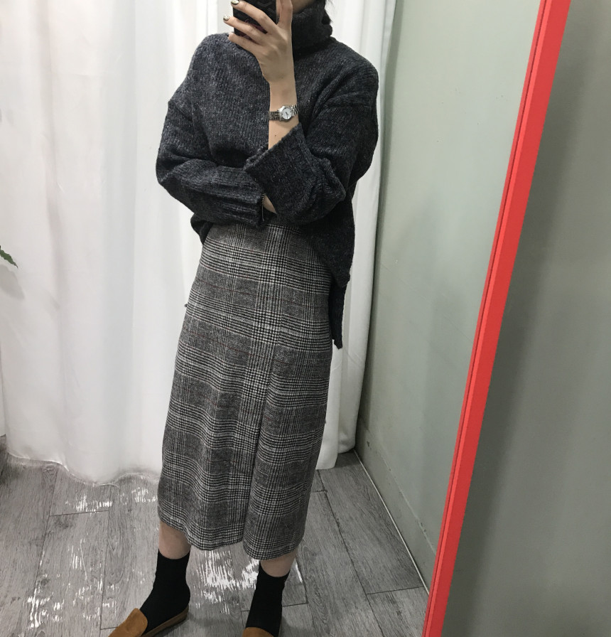 Wool Check Long skirt 2color 20 women top